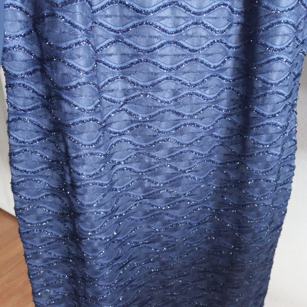 Connected Apparel Elegant Navy Blue Dress with Sheer Sleeves Size 14 - Picture 5 of 11